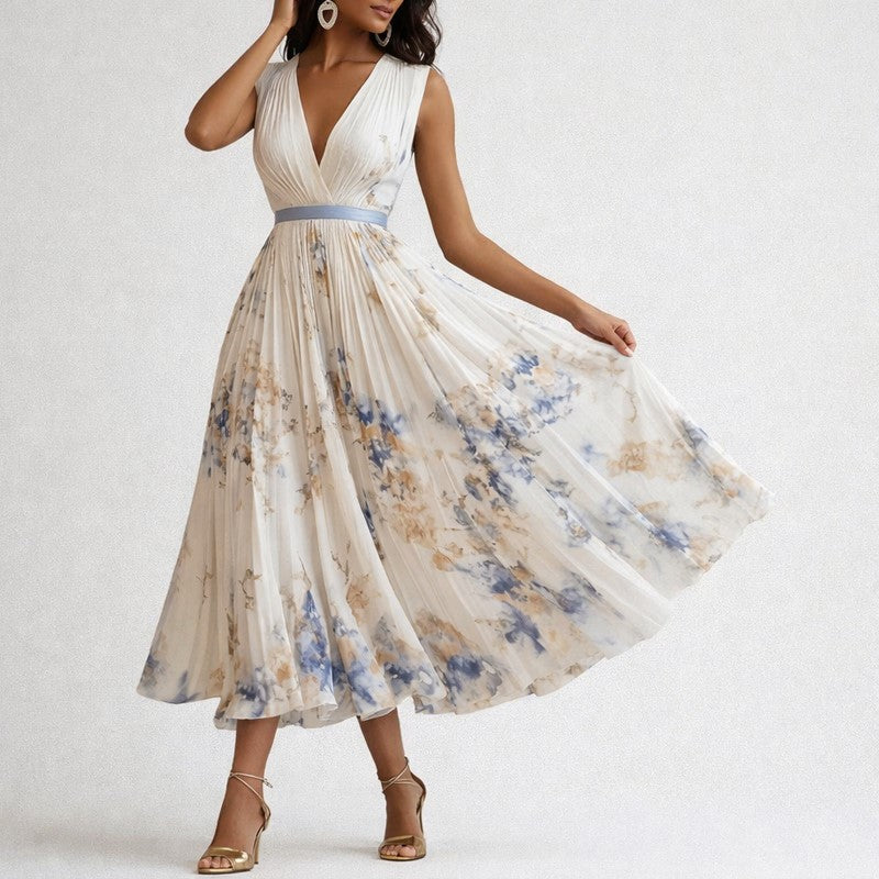 Nora | Pleated Floral Midi Dress