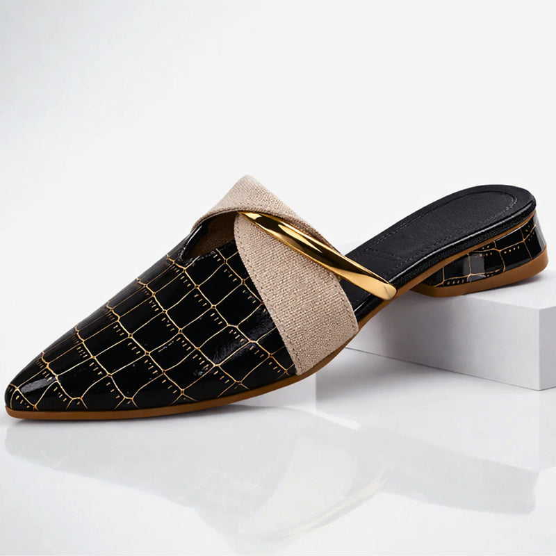Gemma | Pointed Mules with Gold Bar