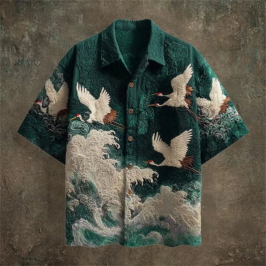 Silas | Wave and Crane Print Shirt