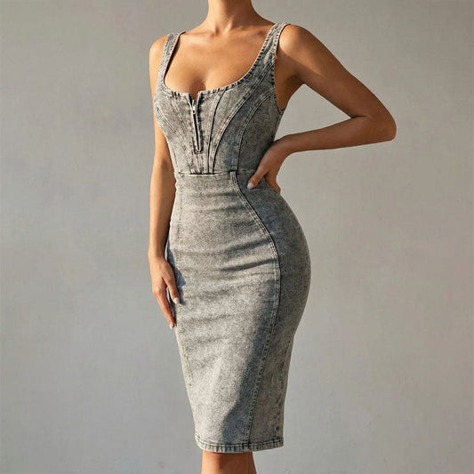 Lila | Denim Bodycon Midi Dress