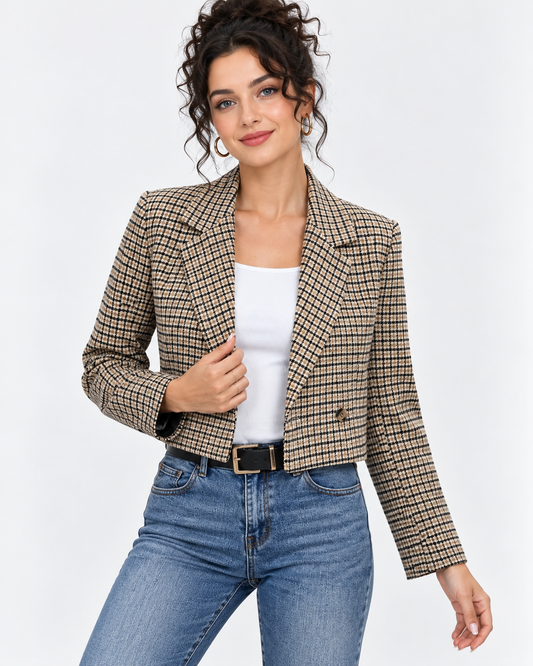 Vera | Cropped Houndstooth Blazer