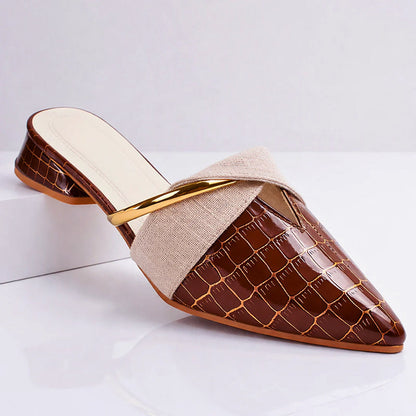 Gemma | Pointed Mules with Gold Bar