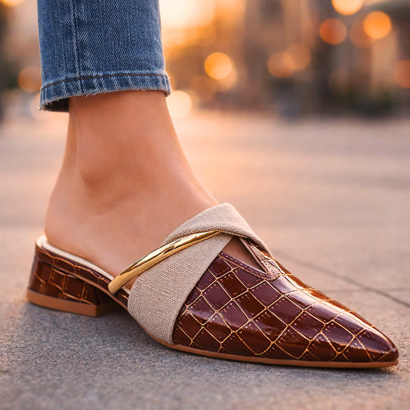 Gemma | Pointed Mules with Gold Bar