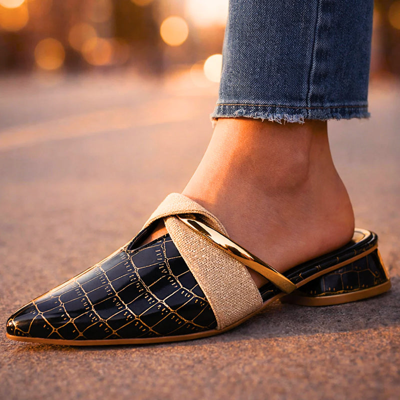 Gemma | Pointed Mules with Gold Bar