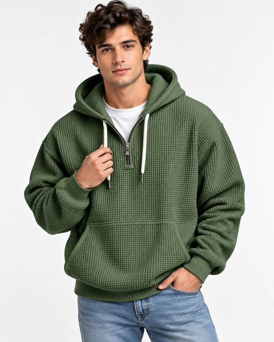 Jasper | Waffle Knit Half-Zip Hoodie
